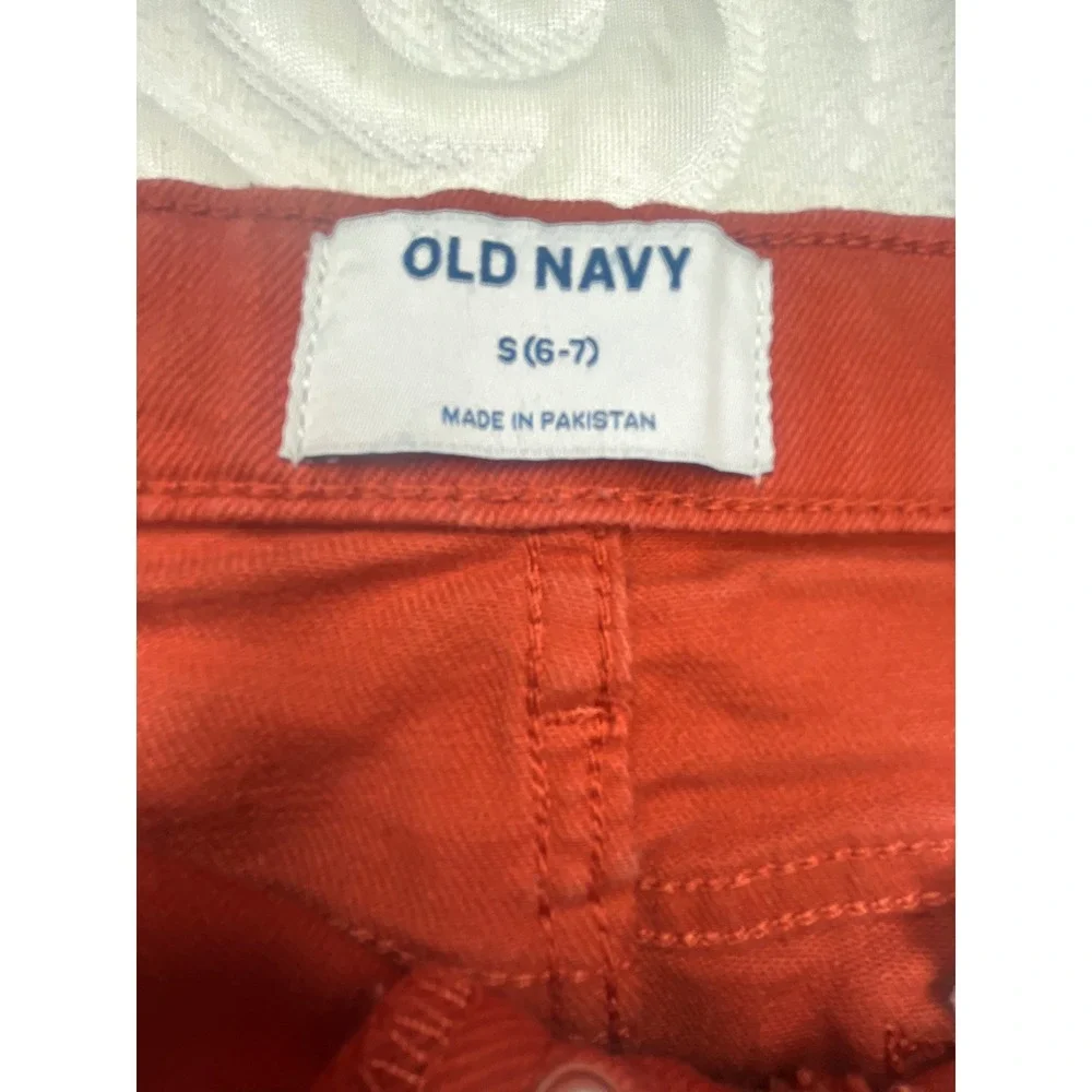 Old Navy Kids Burnt Orange Distressed Denim Mini Skirt Size S 6-7 waist adjust